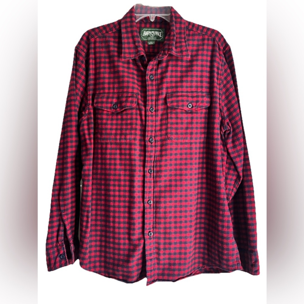 American Eagle Red and Black Plaid Flannel Shirt Men’s Size Large
